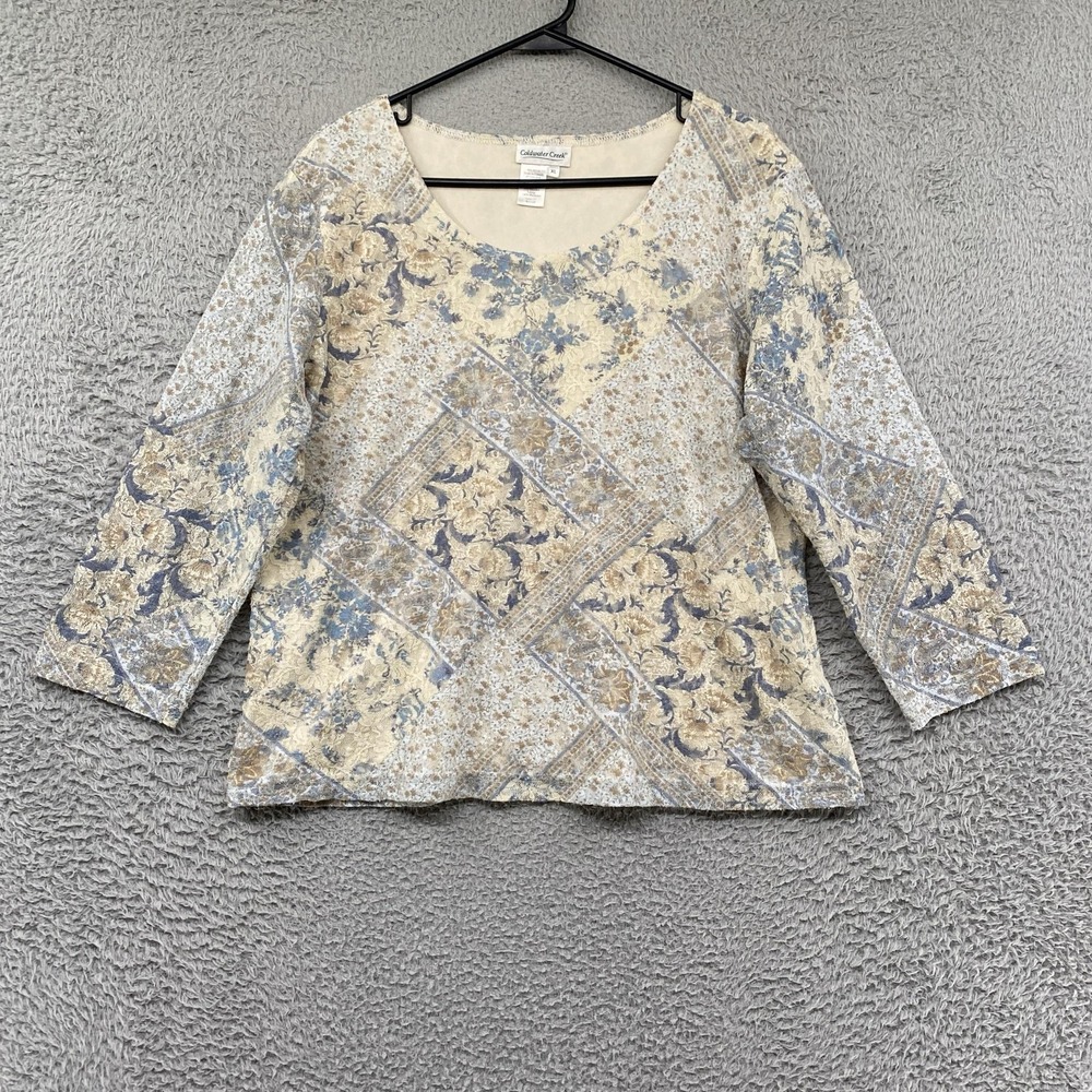 Coldwater Creek Lace Top Womens XL Floral Patchwork 3/4 Sleeve Cottagecore